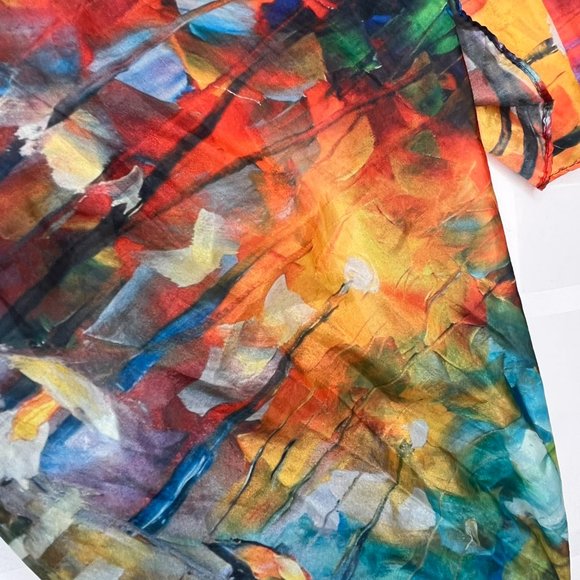 Abstract Art Scarf by Cleo – 2010s – Multicolor Silk Feel – Painterly Pattern - Picture 6 of 12